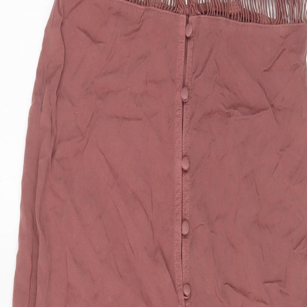 H&M Womens Pink Viscose A-Line Size 8 V-Neck Button - Embroidered