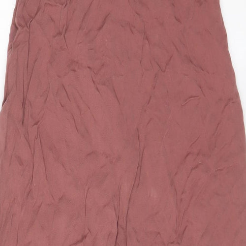 H&M Womens Pink Viscose A-Line Size 8 V-Neck Button - Embroidered