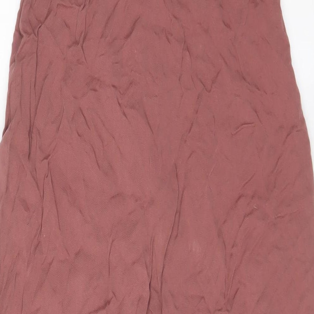 H&M Womens Pink Viscose A-Line Size 8 V-Neck Button - Embroidered