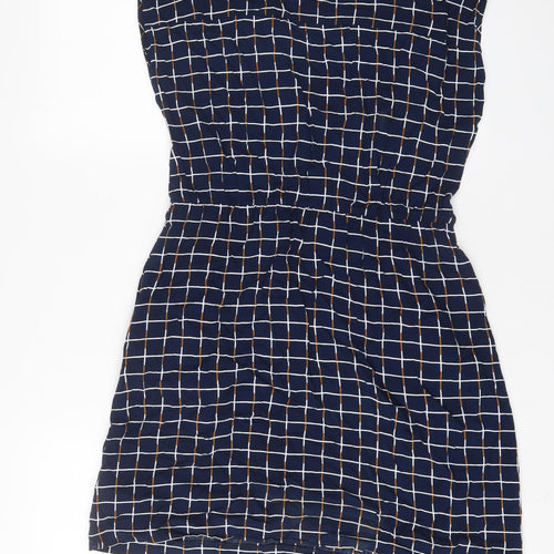 Louche Womens Blue Plaid Viscose A-Line Size 14 V-Neck Pullover
