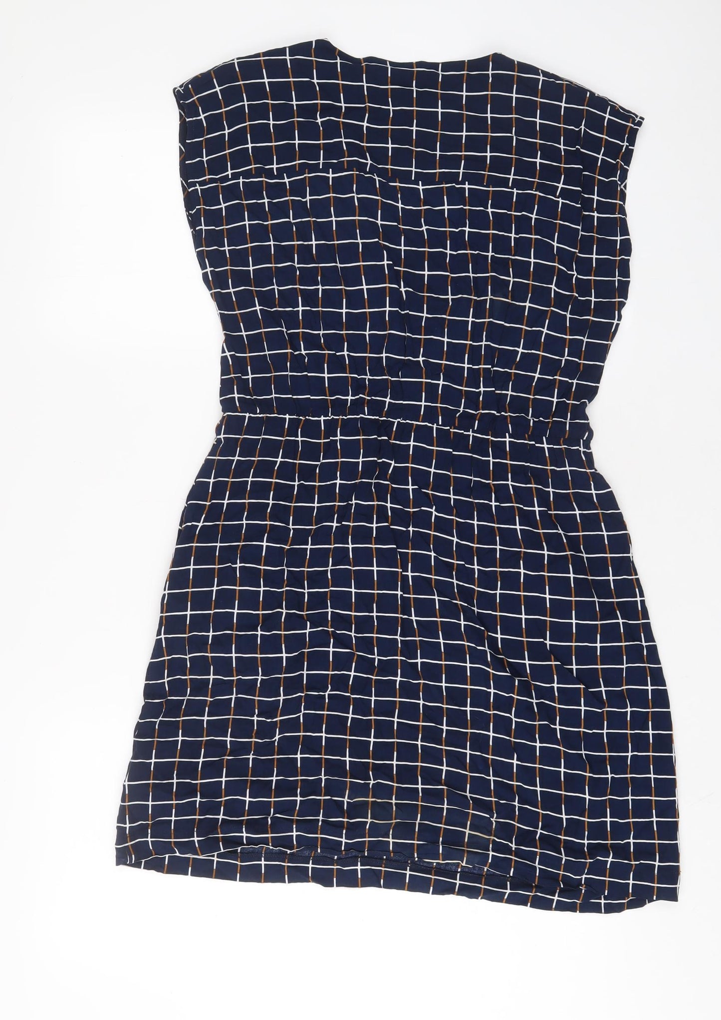 Louche Womens Blue Plaid Viscose A-Line Size 14 V-Neck Pullover