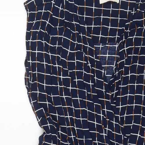 Louche Womens Blue Plaid Viscose A-Line Size 14 V-Neck Pullover