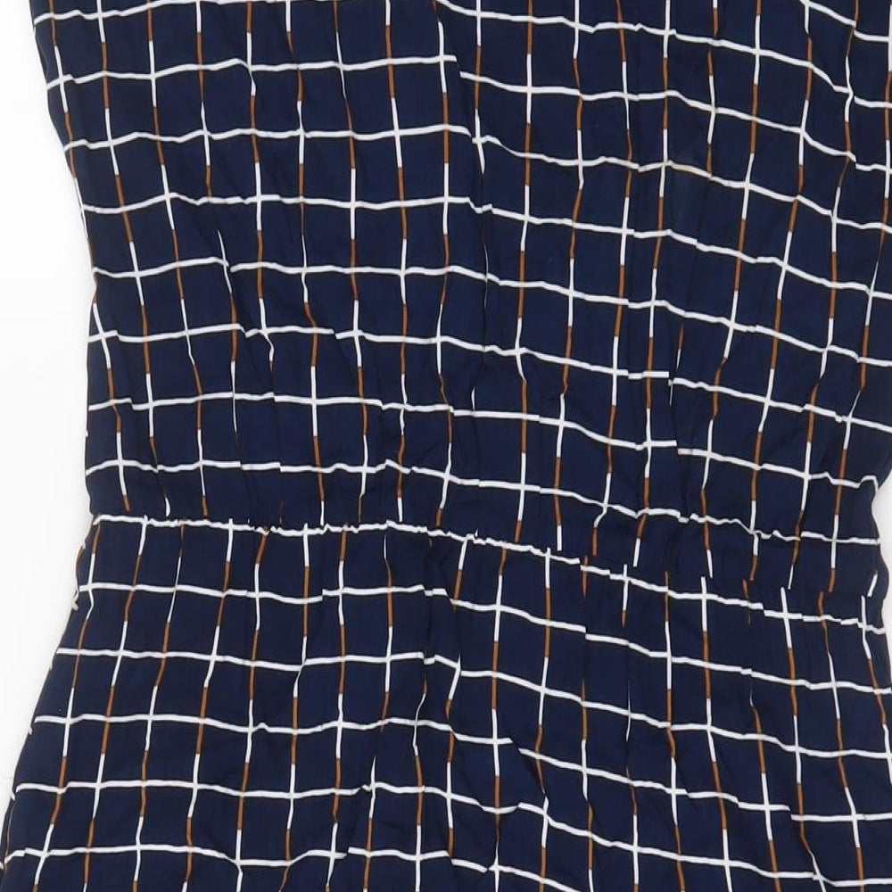 Louche Womens Blue Plaid Viscose A-Line Size 14 V-Neck Pullover