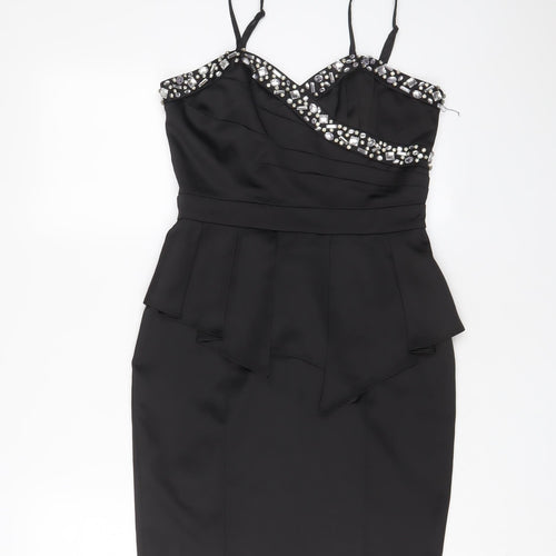 Lipsy Womens Black Polyester Bodycon Size 10 V-Neck Zip - Jewels