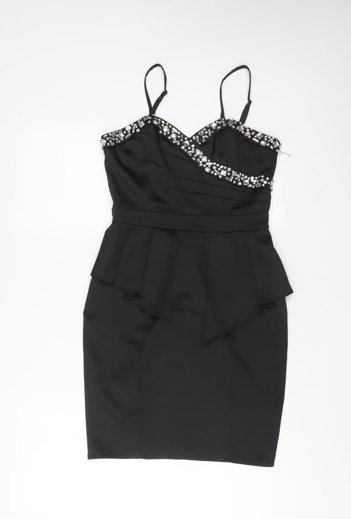 Lipsy Womens Black Polyester Bodycon Size 10 V-Neck Zip - Jewels
