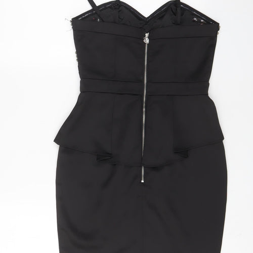 Lipsy Womens Black Polyester Bodycon Size 10 V-Neck Zip - Jewels