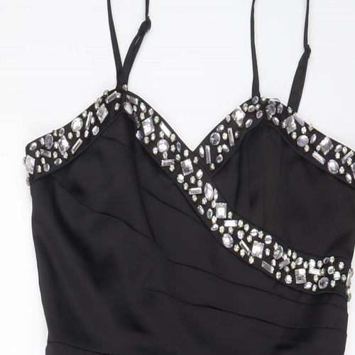 Lipsy Womens Black Polyester Bodycon Size 10 V-Neck Zip - Jewels