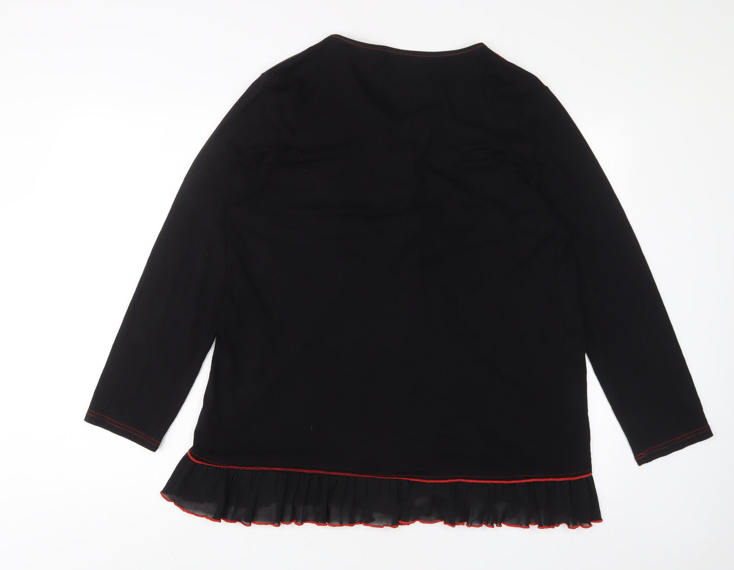 Purple Rose Womens Black Geometric Viscose Basic T-Shirt Size L V-Neck