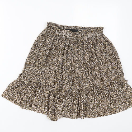 Topshop Womens Brown Animal Print Polyester A-Line Skirt Size 6 - Pleated
