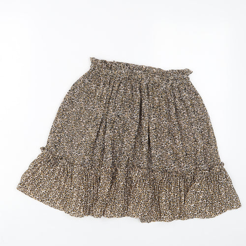 Topshop Womens Brown Animal Print Polyester A-Line Skirt Size 6 - Pleated