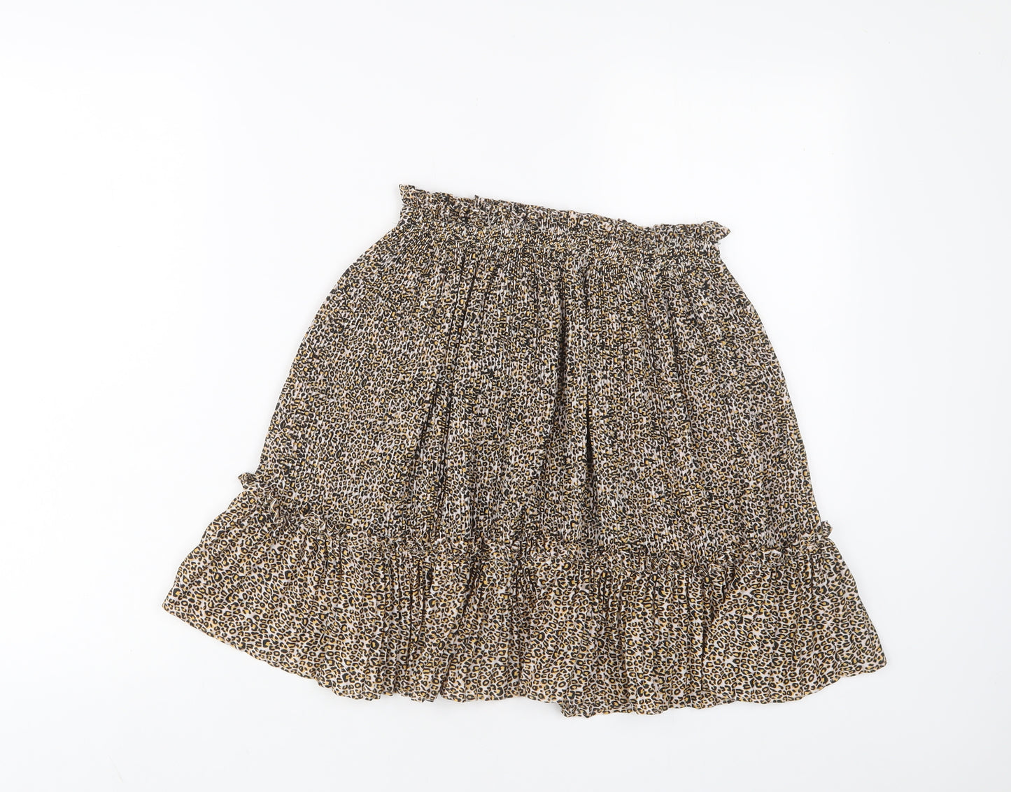 Topshop Womens Brown Animal Print Polyester A-Line Skirt Size 6 - Pleated