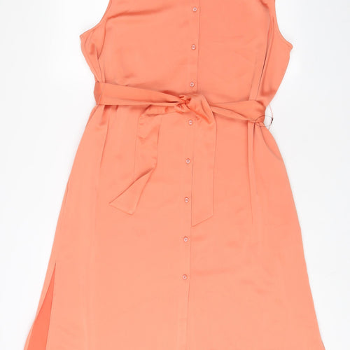 Marks and Spencer Womens Orange Polyester A-Line Size 14 Collared Button - Belted