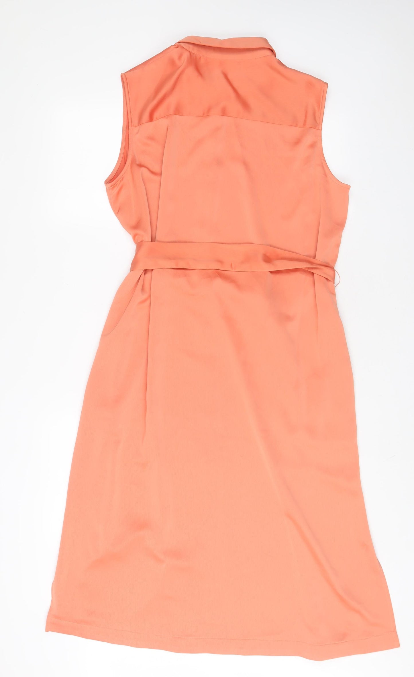 Marks and Spencer Womens Orange Polyester A-Line Size 14 Collared Button - Belted