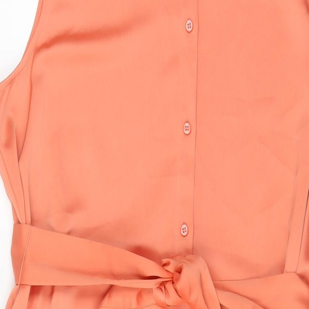 Marks and Spencer Womens Orange Polyester A-Line Size 14 Collared Button - Belted