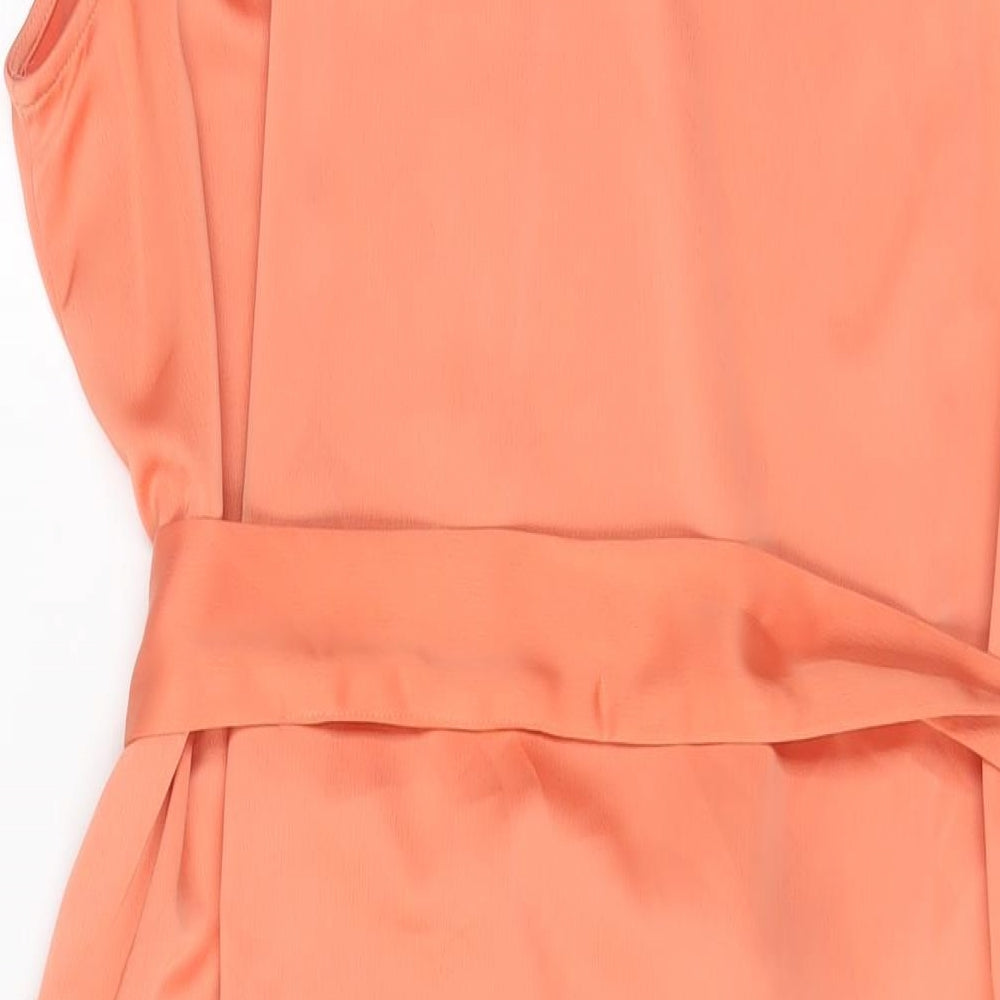 Marks and Spencer Womens Orange Polyester A-Line Size 14 Collared Button - Belted