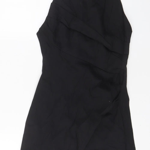 Zara Womens Black Cotton A-Line Size M Square Neck Zip - Crossback, Pleated
