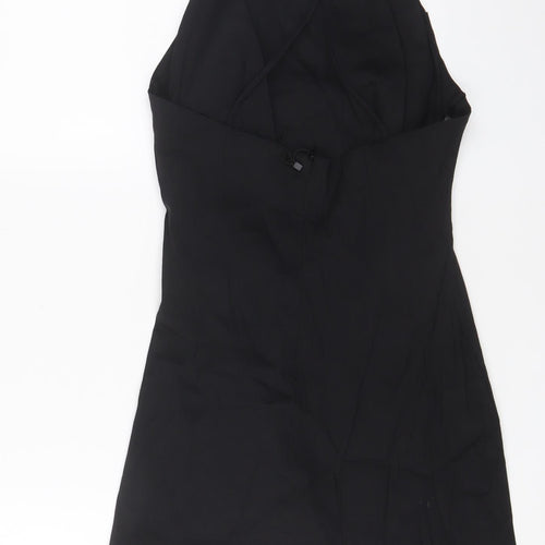 Zara Womens Black Cotton A-Line Size M Square Neck Zip - Crossback, Pleated