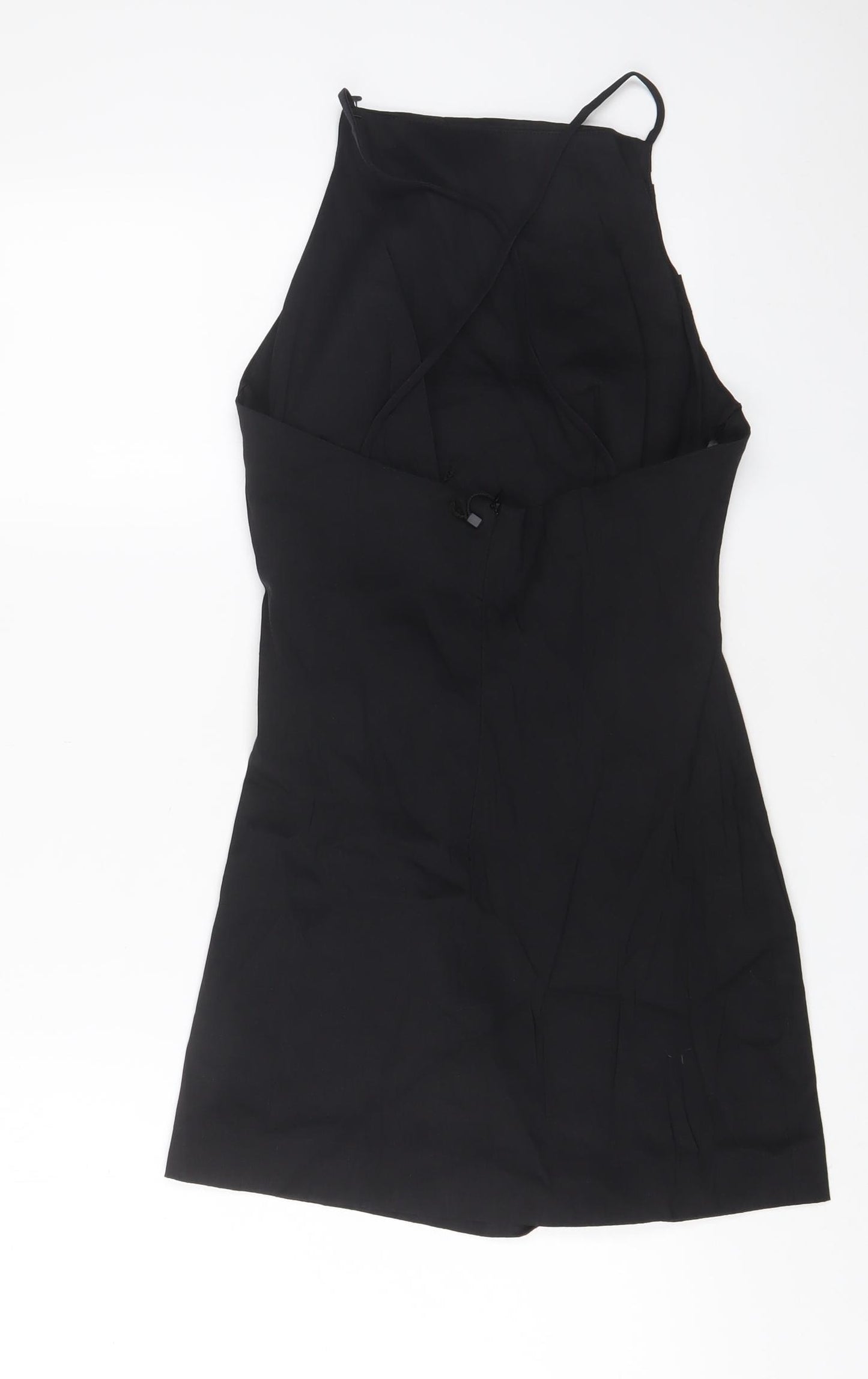 Zara Womens Black Cotton A-Line Size M Square Neck Zip - Crossback, Pleated