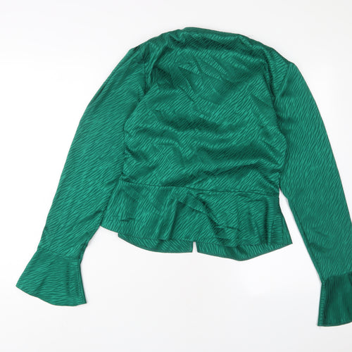 ASOS Womens Green Animal Print Polyester Basic Blouse Size 12 V-Neck