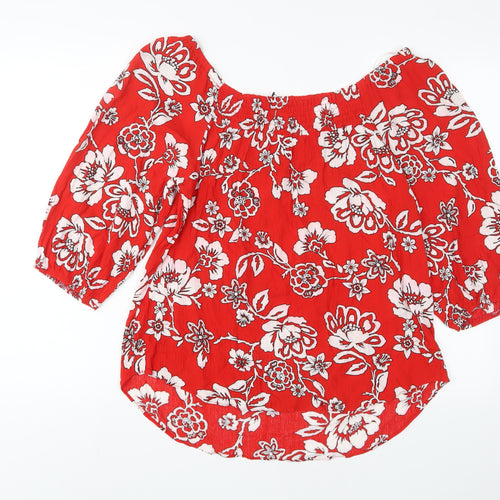 Roman Womens Red Floral Viscose Basic T-Shirt Size 14 Scoop Neck