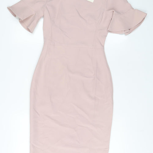 Love Bonito Womens Pink Polyester Bodycon Size 6 Crew Neck Zip