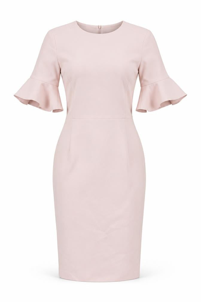 Front view of Love Bonito women’s pink polyester bodycon, size UK 6, crew neck zip