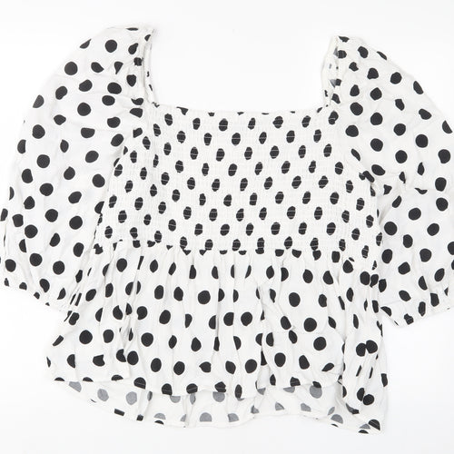 Marks and Spencer Womens White Polka Dot Viscose Basic Blouse Size 20 Square Neck