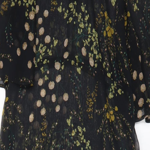 Zara Womens Black Floral Polyester A-Line Size S Crew Neck Button