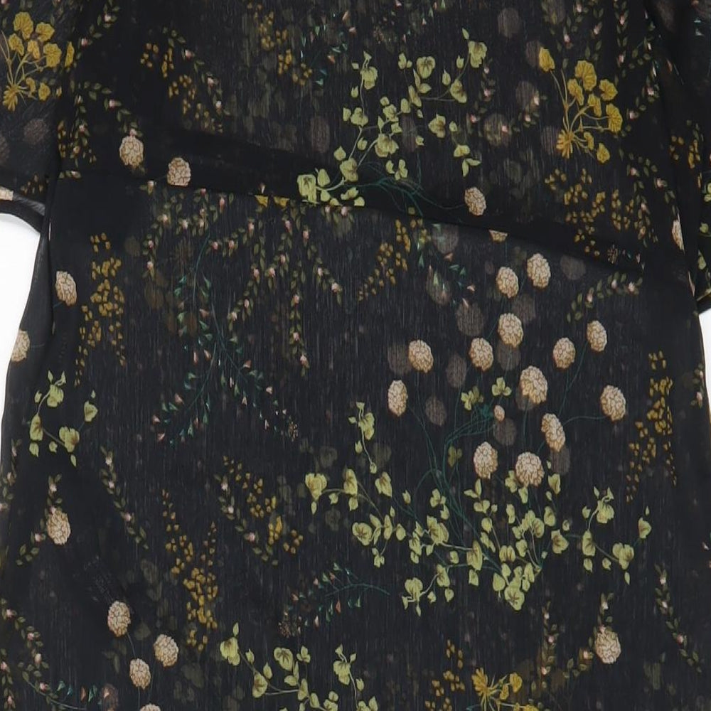 Zara Womens Black Floral Polyester A-Line Size S Crew Neck Button