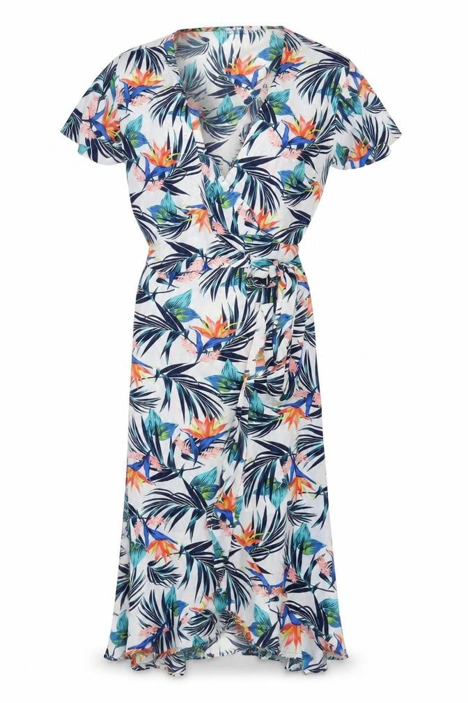 Time and Thru Womens Multicoloured Geometric Polyester Wrap Dress Size 4 V-Neck Tie - 4/6