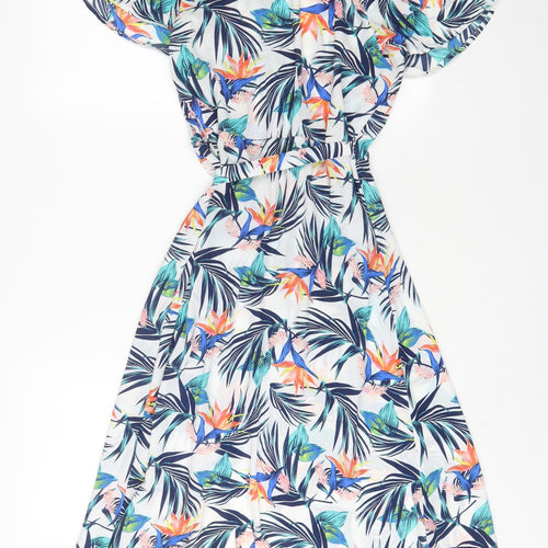 Time and Thru Womens Multicoloured Geometric Polyester Wrap Dress Size 4 V-Neck Tie - 4/6