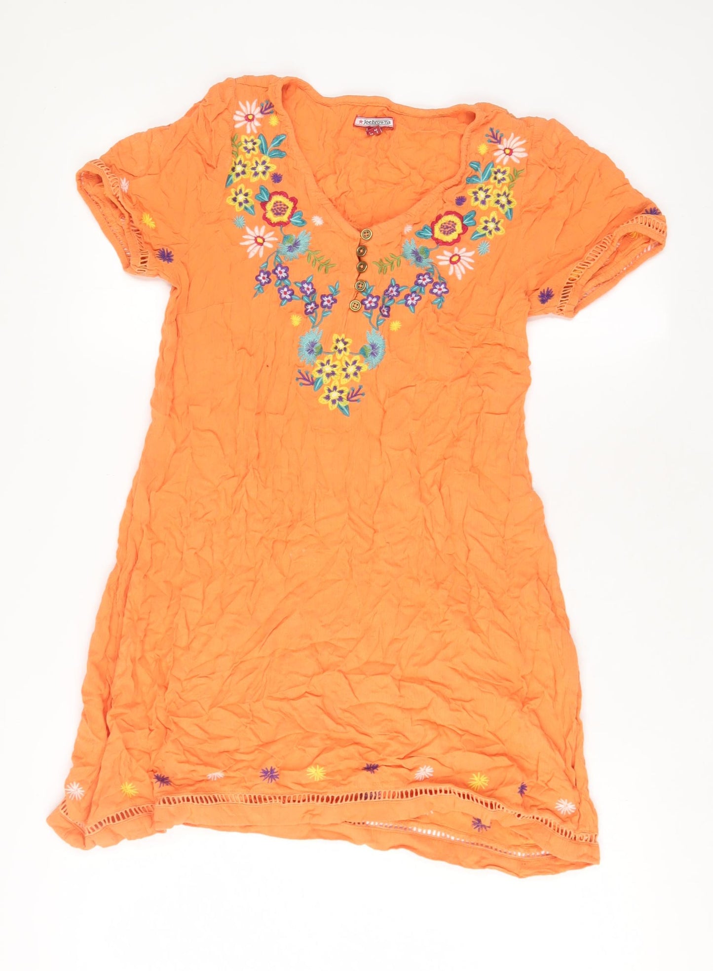 Joe Browns Womens Orange Viscose A-Line Size 10 V-Neck Pullover - Embroidered