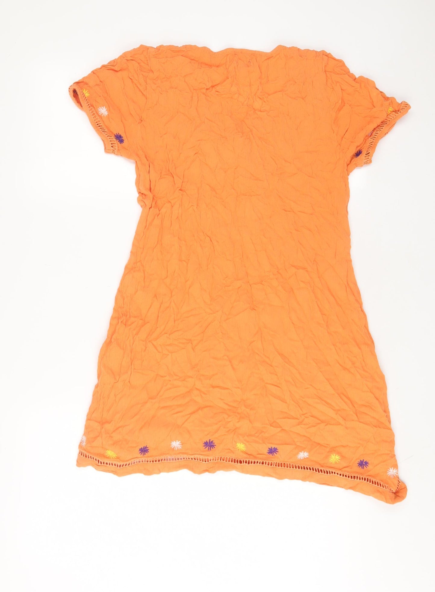 Joe Browns Womens Orange Viscose A-Line Size 10 V-Neck Pullover - Embroidered