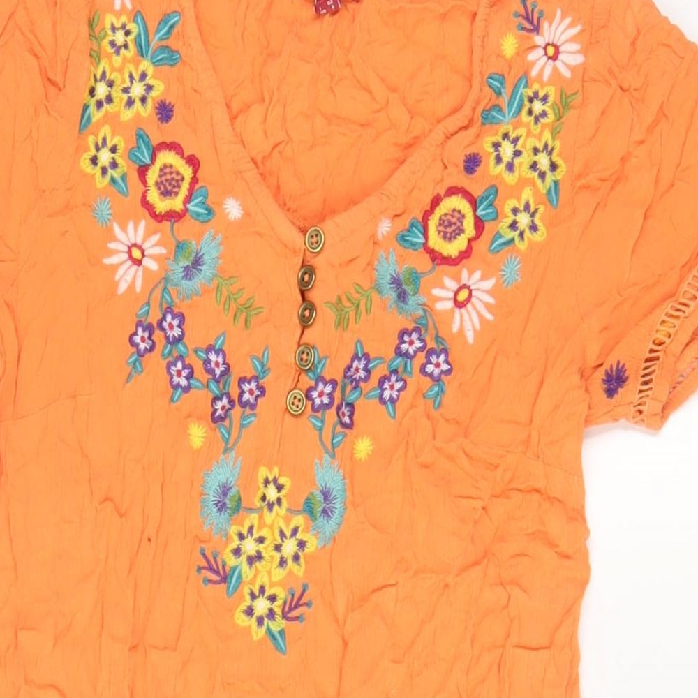 Joe Browns Womens Orange Viscose A-Line Size 10 V-Neck Pullover - Embroidered