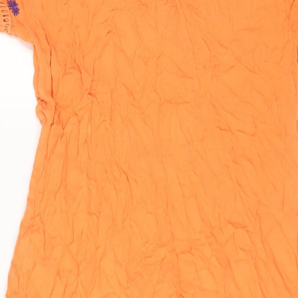 Joe Browns Womens Orange Viscose A-Line Size 10 V-Neck Pullover - Embroidered