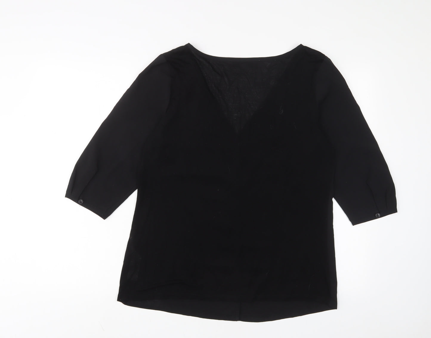 French Connection Womens Black Polyester Basic Button-Up Size L V-Neck