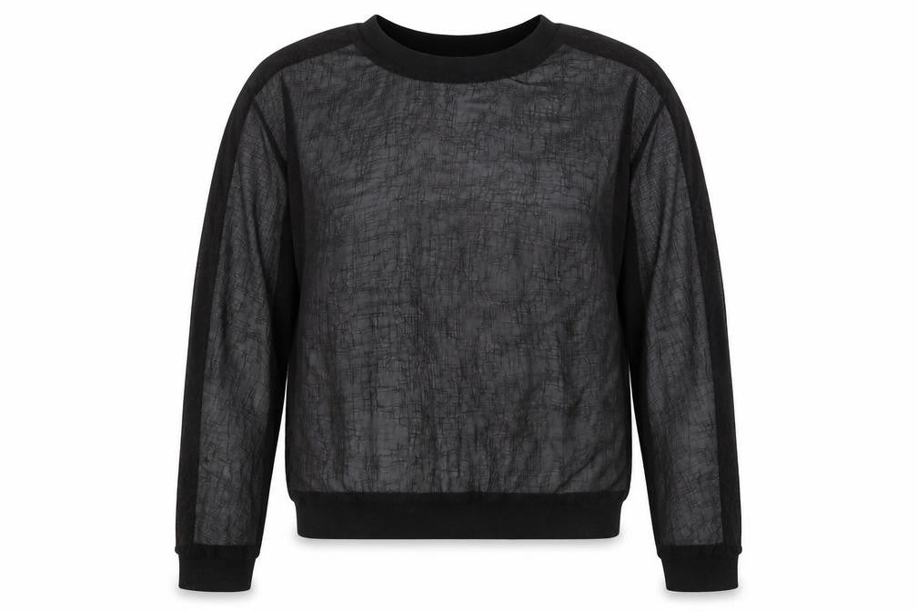 Front view of Zara women’s black viscose pullover sweatshirt, size M, pullover