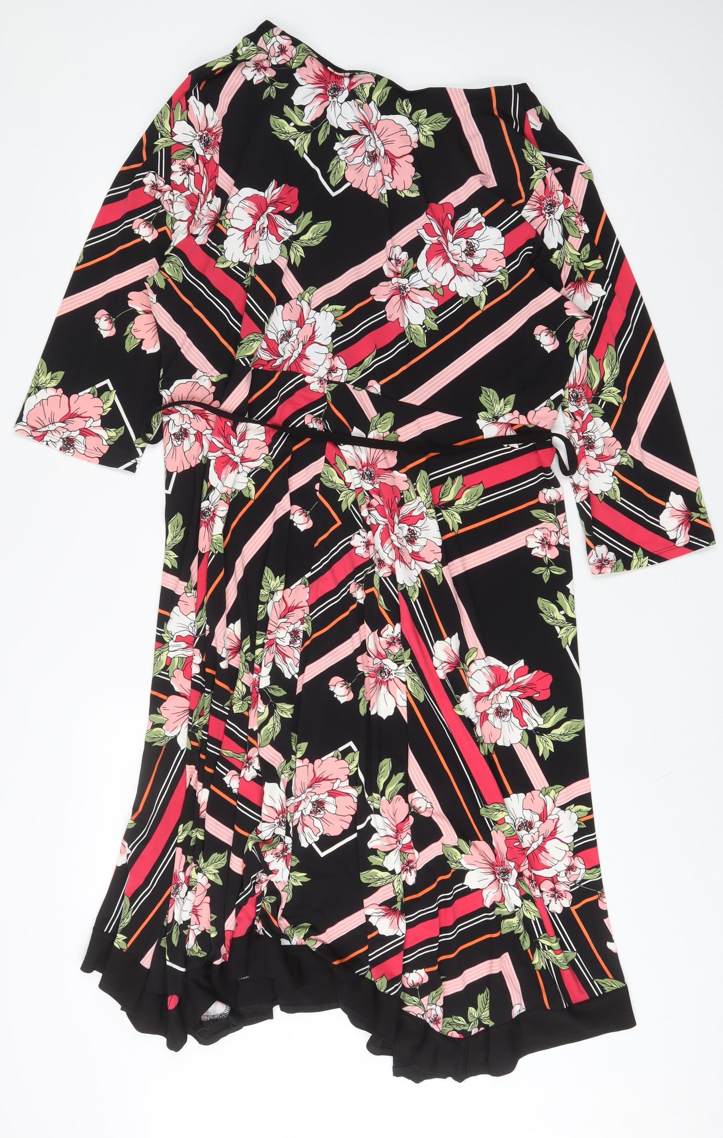 Bonmarché Womens Multicoloured Geometric Viscose A-Line Size 24 V-Neck Pullover - Belted