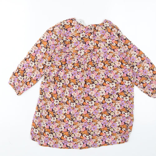 H&M Girls Multicoloured Floral Viscose A-Line Size 6-7 Years Crew Neck Button