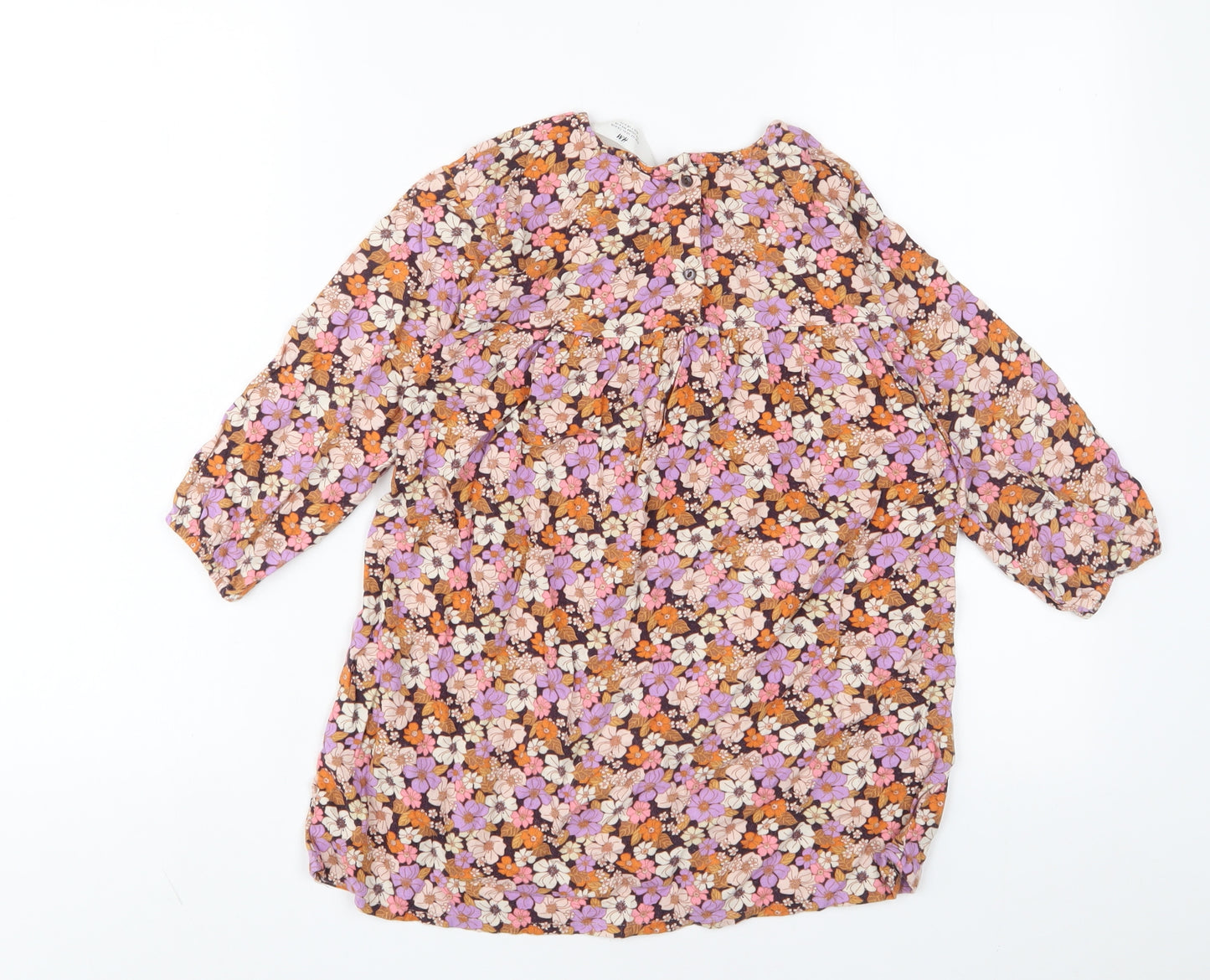 H&M Girls Multicoloured Floral Viscose A-Line Size 6-7 Years Crew Neck Button