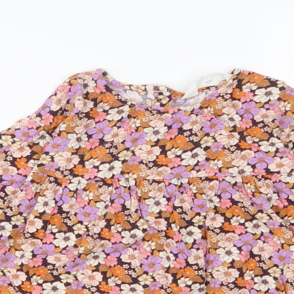 H&M Girls Multicoloured Floral Viscose A-Line Size 6-7 Years Crew Neck Button