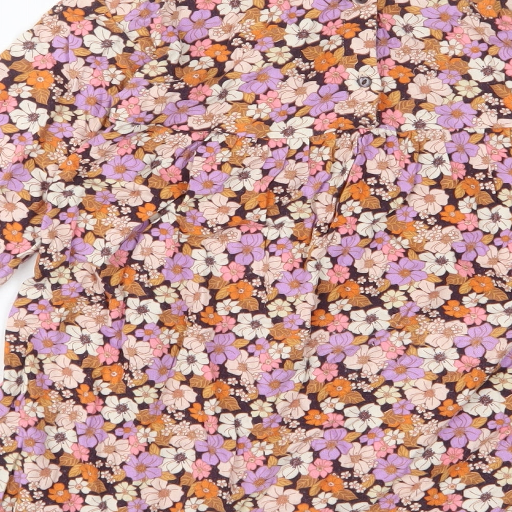 H&M Girls Multicoloured Floral Viscose A-Line Size 6-7 Years Crew Neck Button
