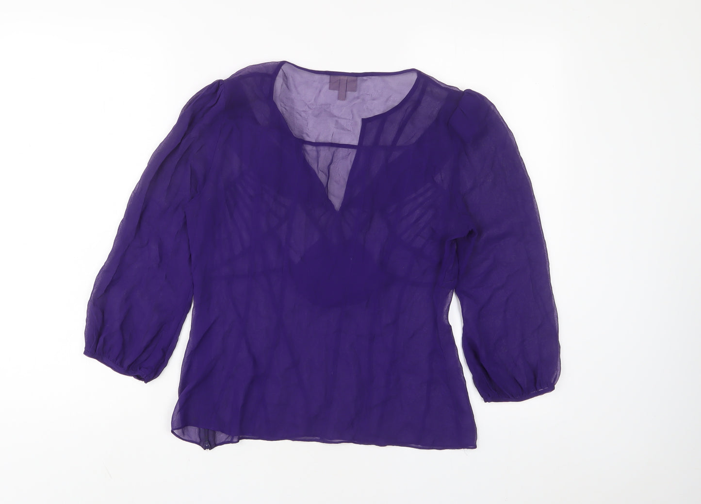 Karen Millen Womens Purple Polyester Basic Blouse Size 12 V-Neck - Pleated
