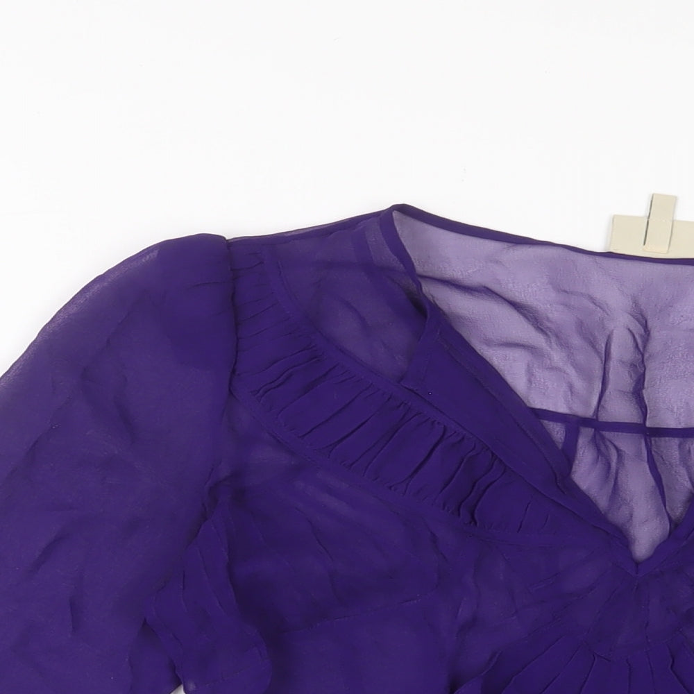 Karen Millen Womens Purple Polyester Basic Blouse Size 12 V-Neck - Pleated