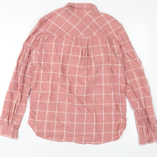 H&M Womens Pink Plaid Cotton Basic Button-Up Size 6 Collared