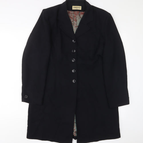 Ambience Womens Black Overcoat Coat Size 14 Button - Shoulder pads