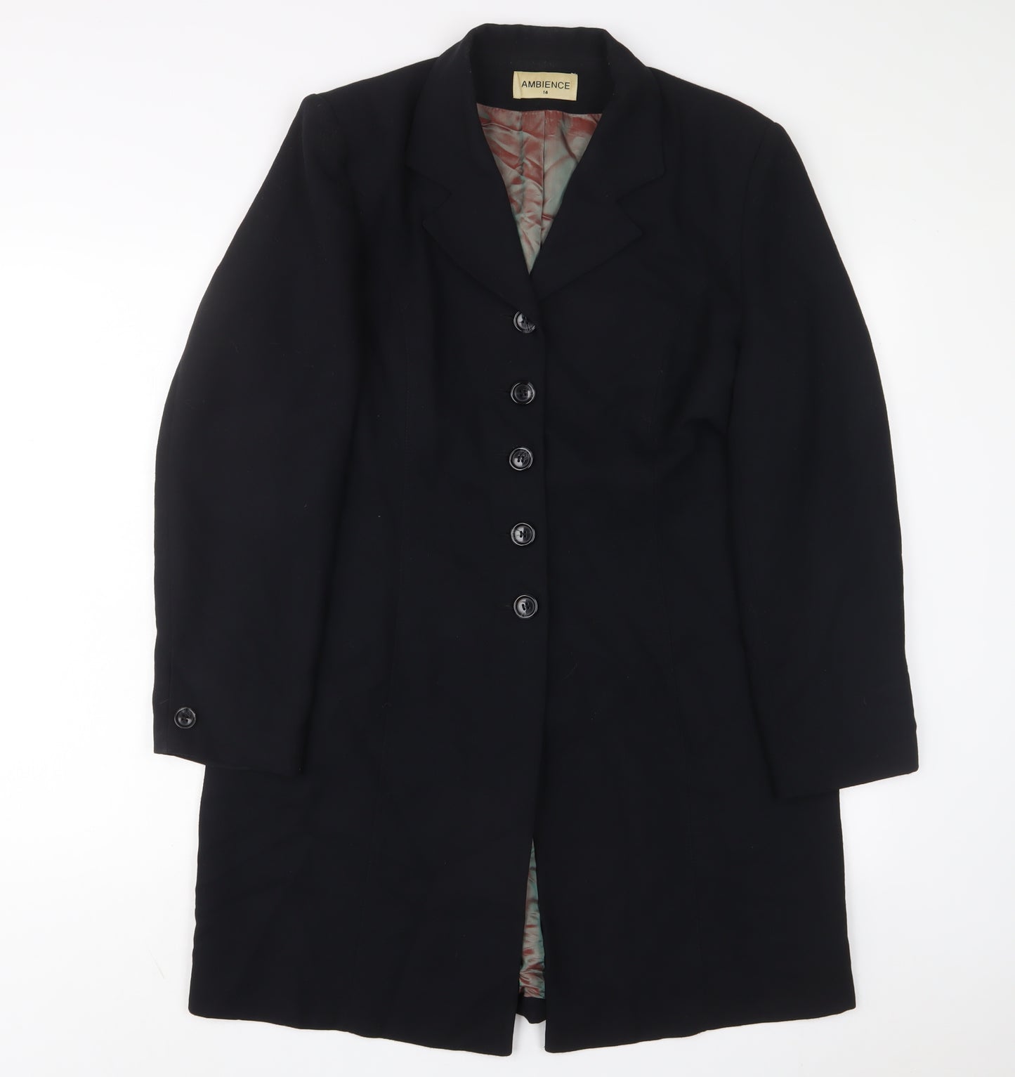 Ambience Womens Black Overcoat Coat Size 14 Button - Shoulder pads