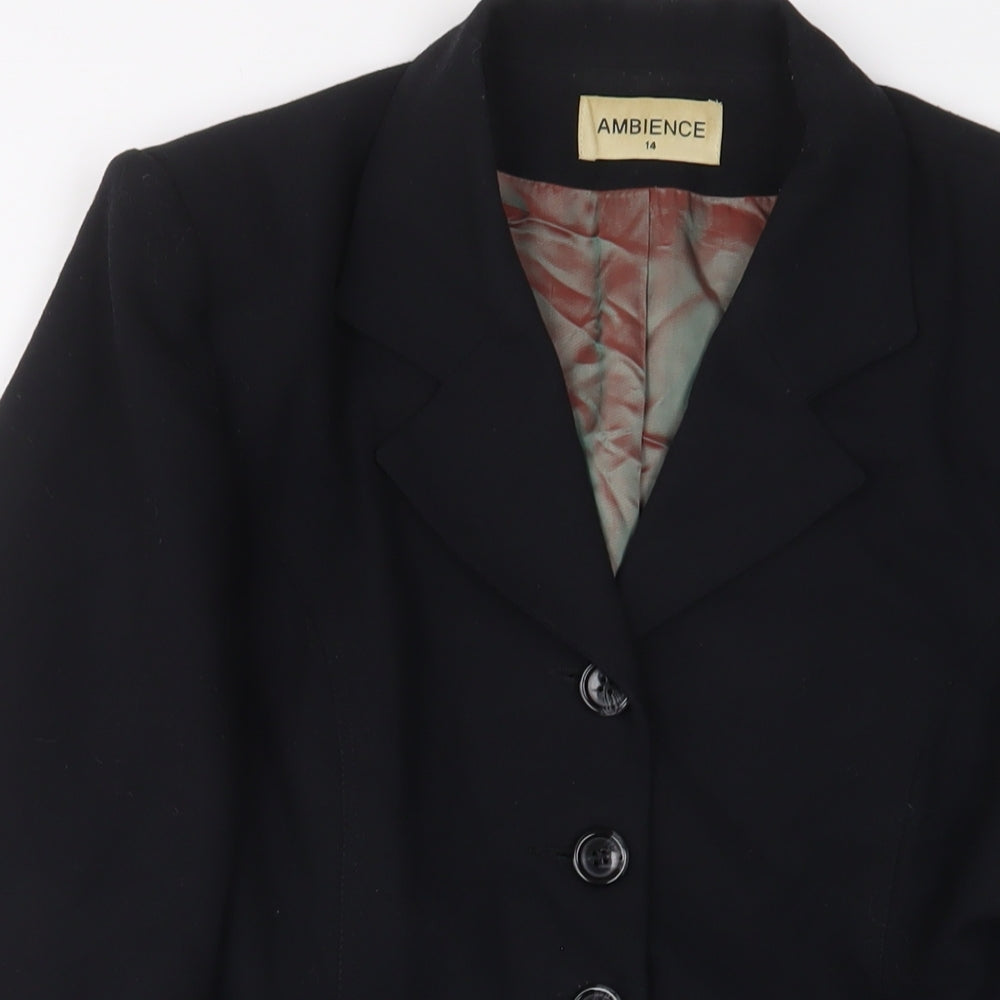 Ambience Womens Black Overcoat Coat Size 14 Button - Shoulder pads