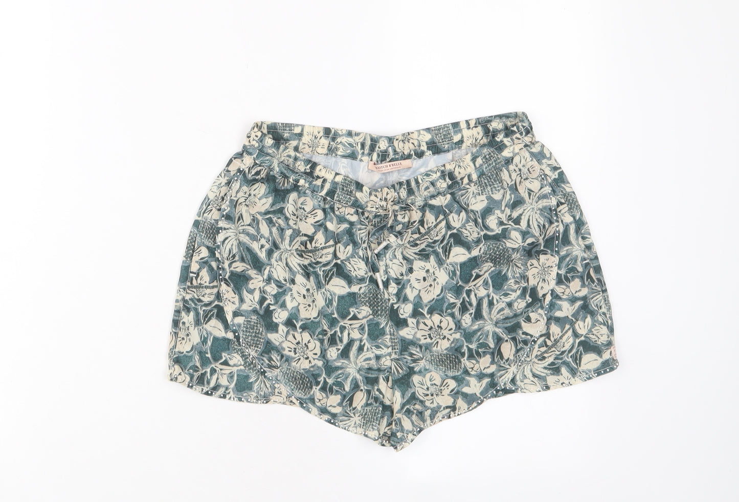 Scotch R'Belle Girls Green Floral Viscose Bermuda Shorts Size 12 Years Regular Drawstring