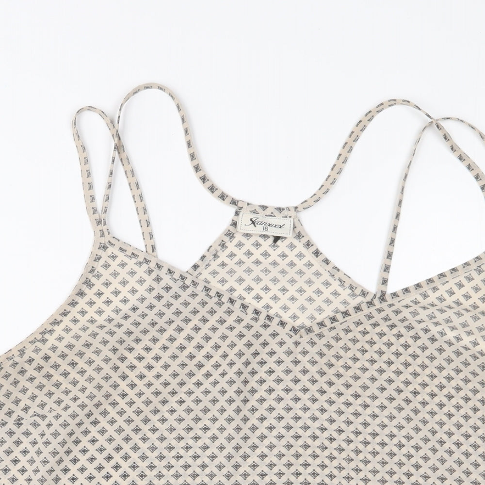 jeanwest Womens Beige Argyle/Diamond Polyester Basic Tank Size 16 V-Neck